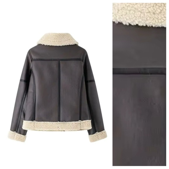 NWOT. Zara Brown Double Faced Aviator Biker Jacket. Size S. - Picture 5 of 6